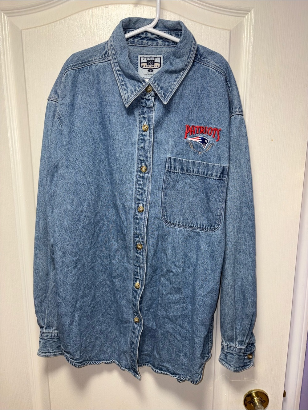Rare Vintage “Lee Sport” Patriots Embroidered Denim Shirt - Button-Up
